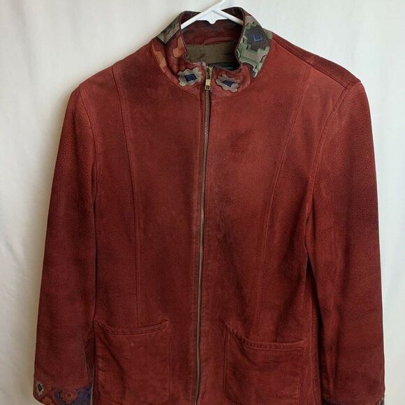 SFR Womens Red Suede Zipper Jacket Size Small - Picture 1 of 7